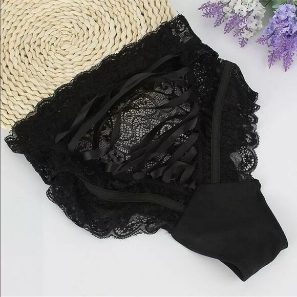 High Waist Lace Briefs Panties Underwear Lingerie black medium NEW lace back - Picture 7 of 12